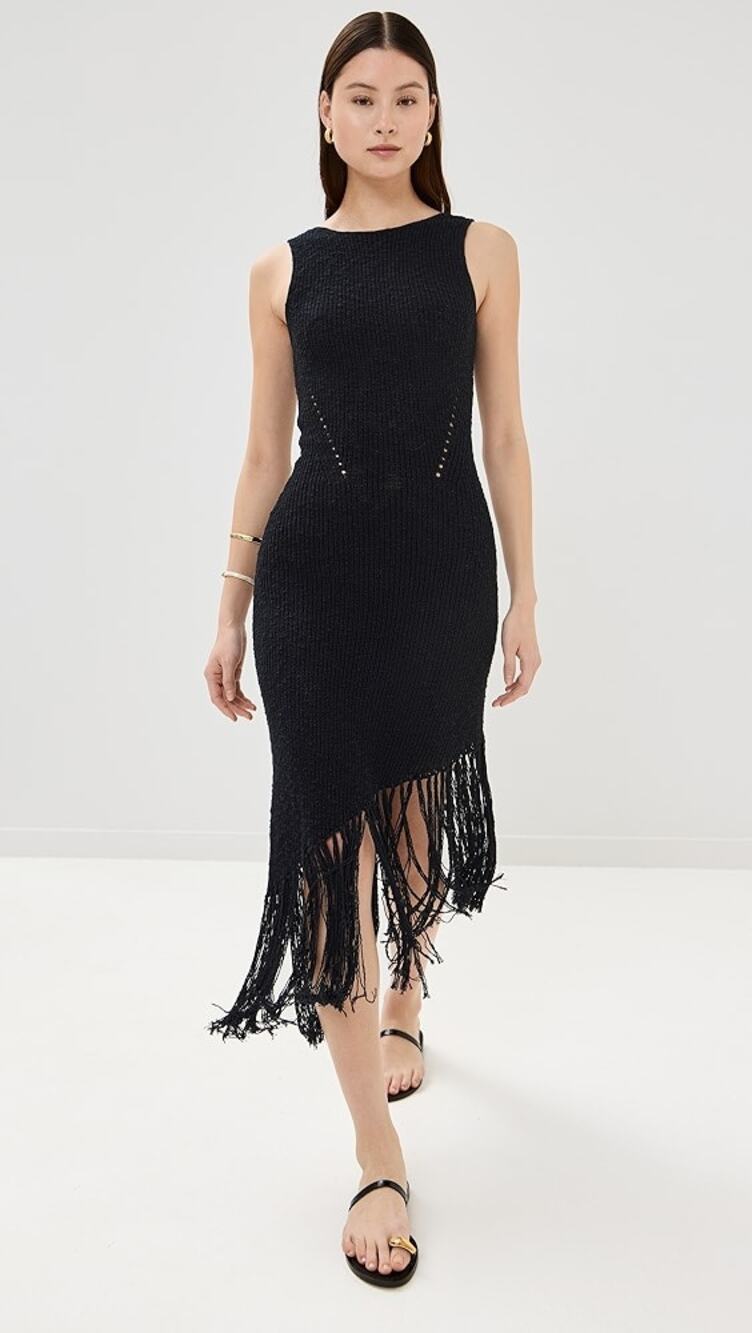 NWT RAILS Rylee Fringe Asymmetrical Sleeveless Dress Black Large L